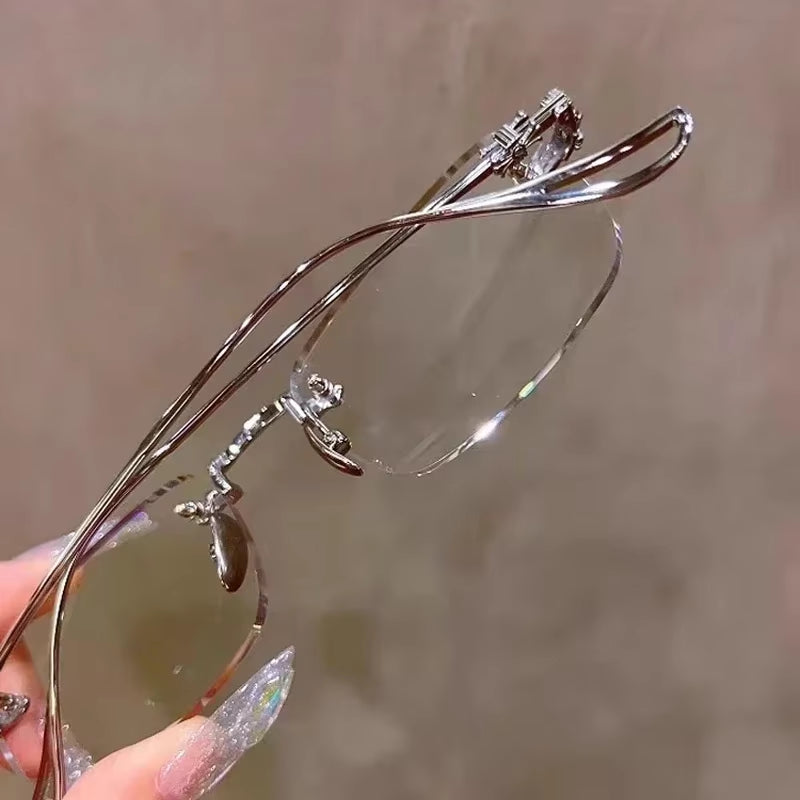 Transparent Rimless Rectangle Shades Glass Women Harajuku Blocking Glasses Frameless Anti-Blue Optical Eyeglass Eyewear