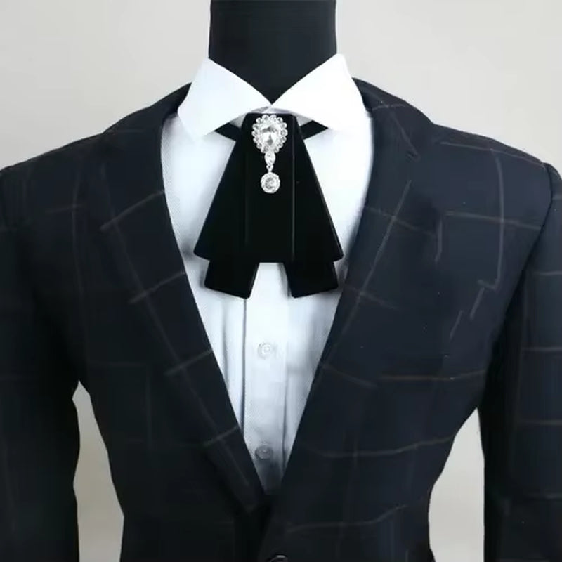 Fashion New Retro Vintage Design Bowtie Handmade Men'S Rhinestone British Dress Wedding Groom Velvet Bow Tie for Men Accessories