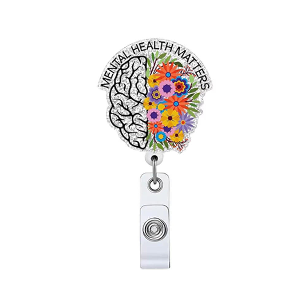 1 Piece Glitter Acrylic Retractable Nurse Badge Reel Anime Cat Bottle Brain Doctor ID Card Holder Lanyard Clip