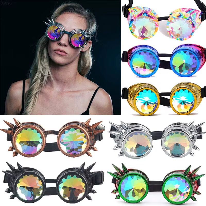 Goggles Steampunk Glasses Punk Gothic Goggles Cosplay Vintage Rivet Steampunk Goggle Kaleidoscope Glasses Retro EDM Sunglasses