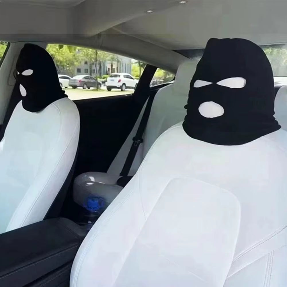 3-Hole Car Seat Headrest Full Face Cover Ski Mask Hat anti Ash Protection for Car Interior Seats Funny Cover Decoration 2023