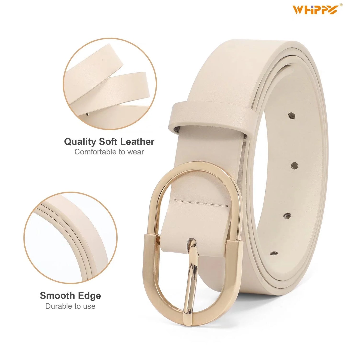 Women'S Leather Belts for Jeans Dress Gold Buckle Ladies Waist Belt