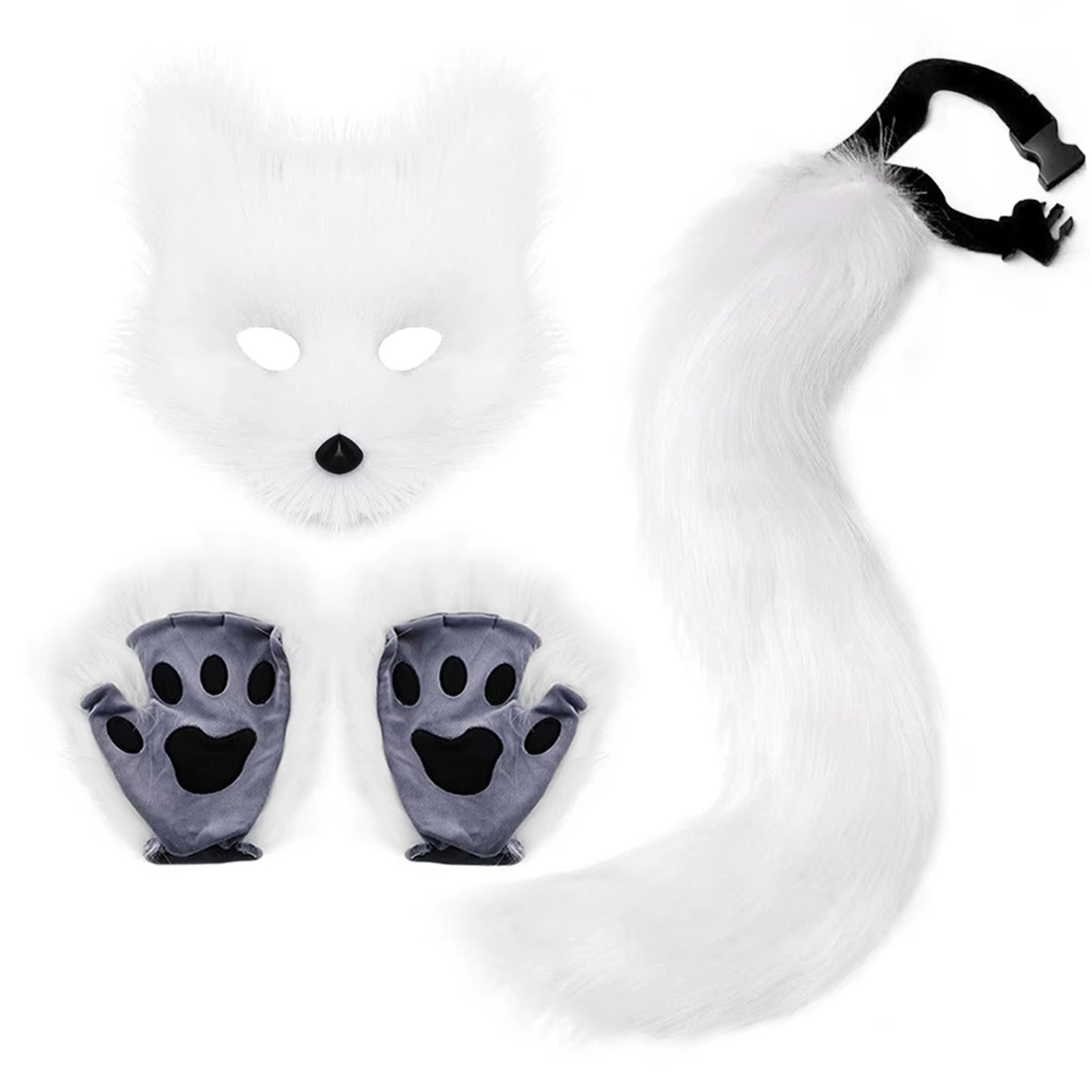 3Pcs Halloween Dress up Animal Tail Fox Mask Paw Gloves Set Animation Exhibition Cosplay Outdoor Party Costumes Accessories