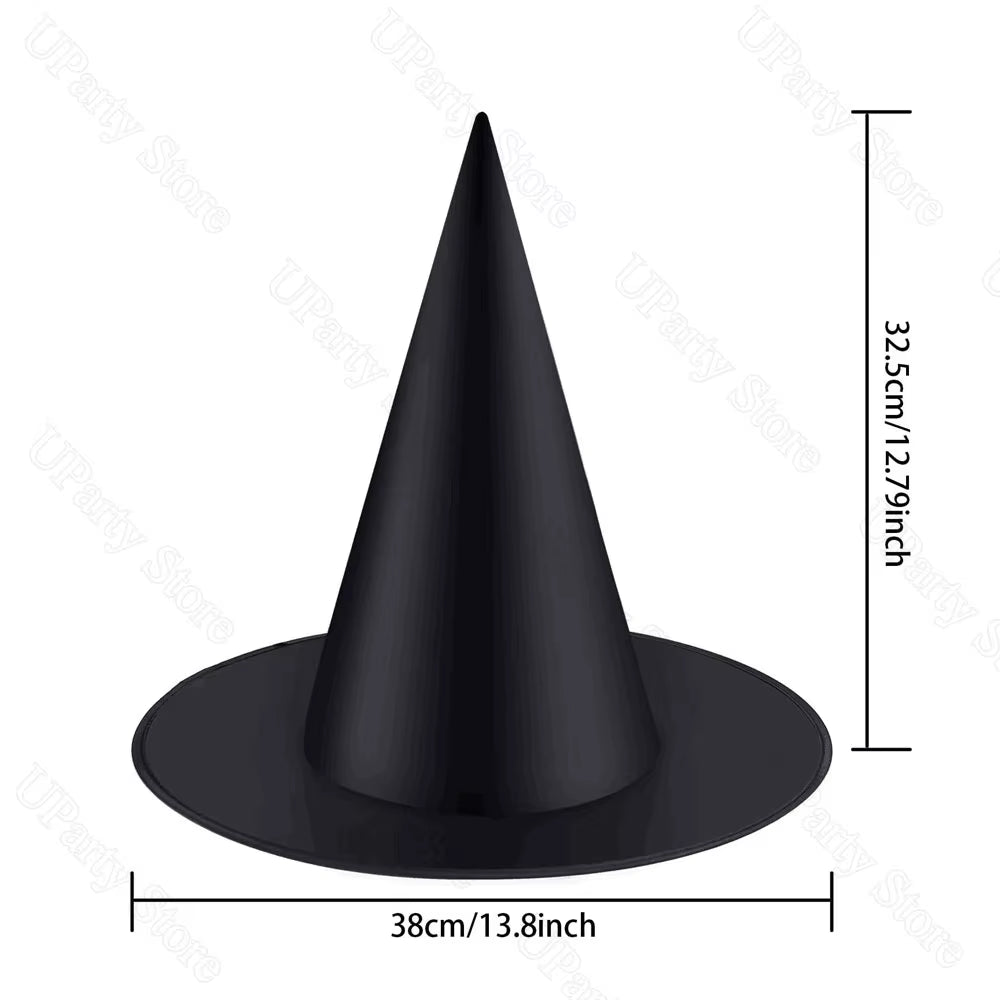 6/12Pcs Halloween Black Witches Hats with Rope Hanging Wizard Hats Bulk for Home Outdoor Porch Halloween Decoration Party Favor