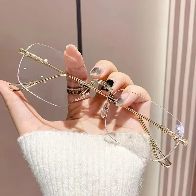 Transparent Rimless Rectangle Shades Glass Women Harajuku Blocking Glasses Frameless Anti-Blue Optical Eyeglass Eyewear