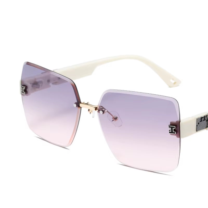 New Square Rimless Cut Edge Sunglasses Hong Kong Style Ladies round Face Slimming Big Frame Fashion Sunglasses