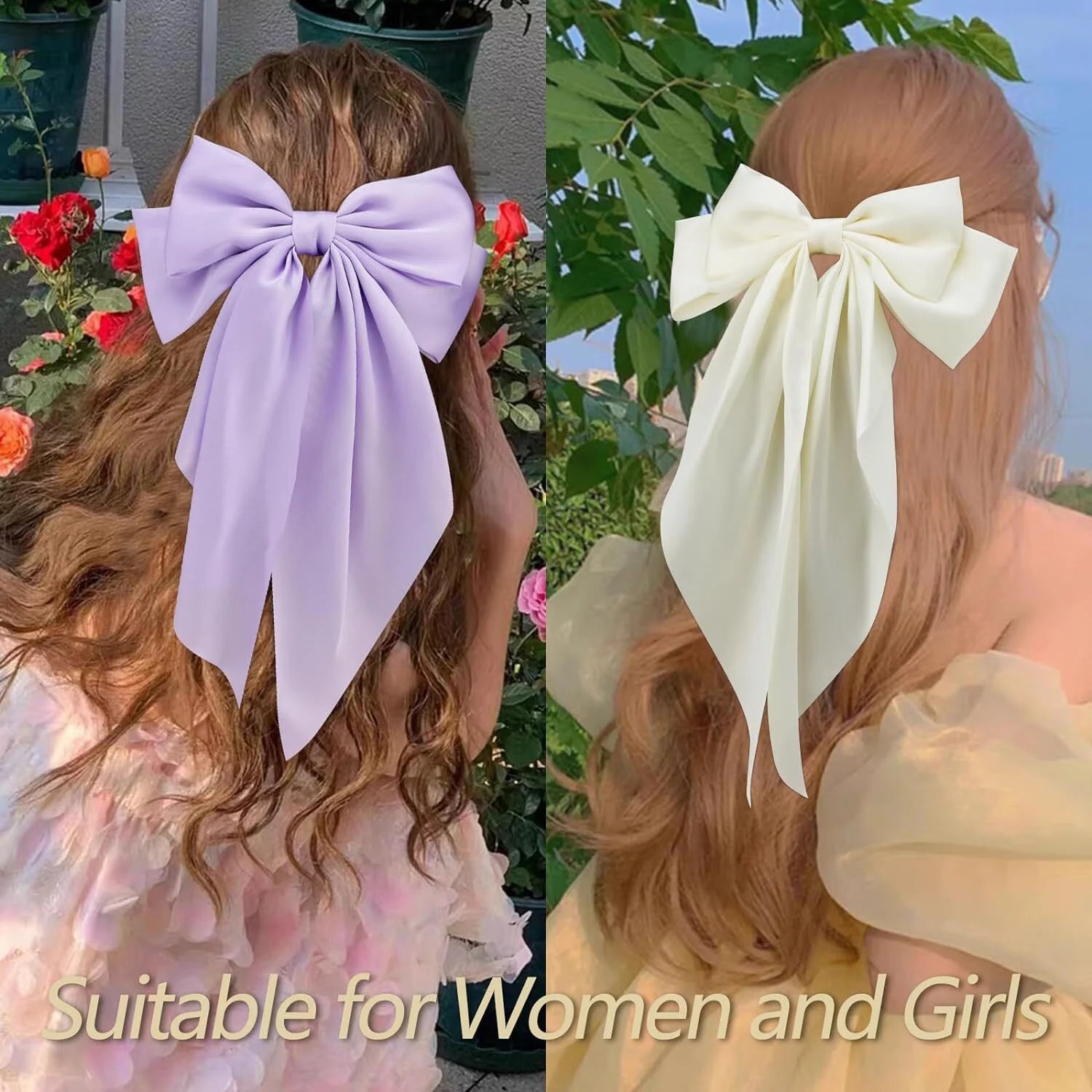 Adult Hair Bows Hair Barrettes, Purple White Pink, 3 Ct