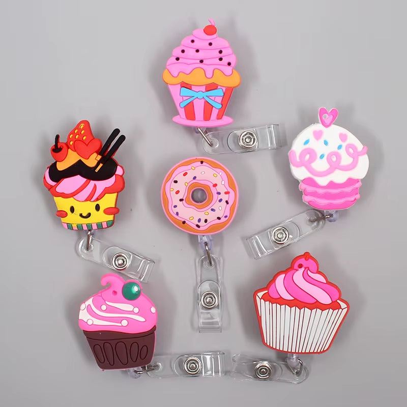 1 Pc New Cute Donuts & Cake Retractable Pull Nurse Students Badge Reel ID Lanyard Name Tag Card Badge Holder Reels for KIDS