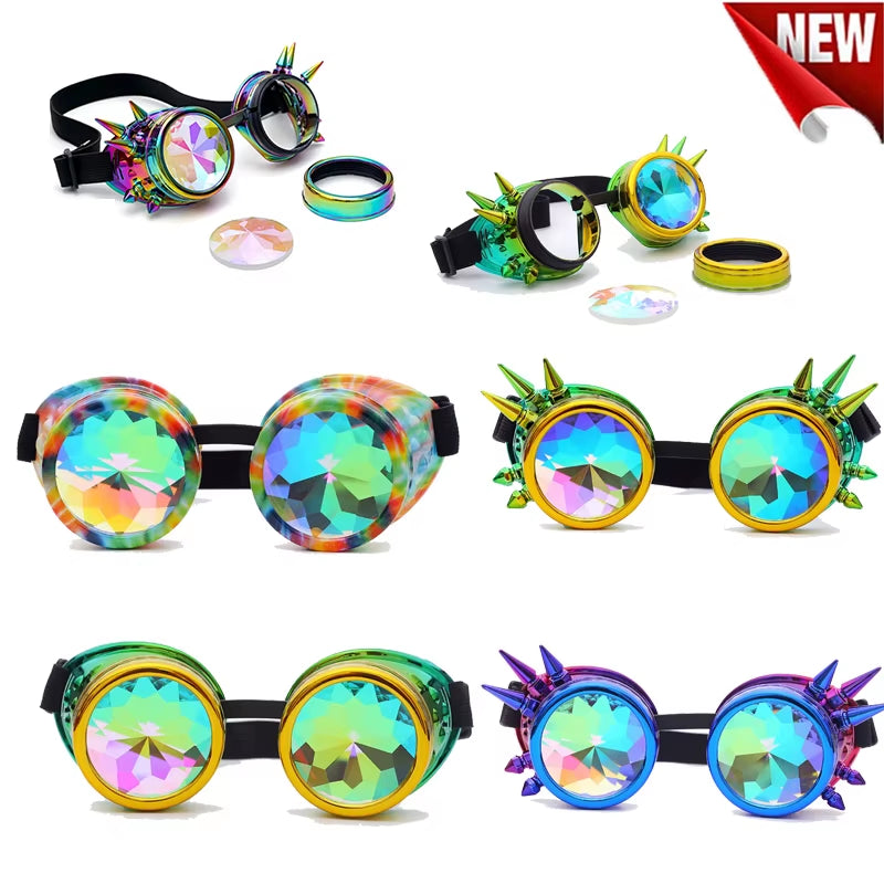 Goggles Steampunk Glasses Punk Gothic Goggles Cosplay Vintage Rivet Steampunk Goggle Kaleidoscope Glasses Retro EDM Sunglasses