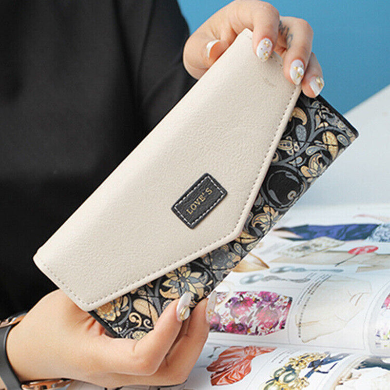 Fashion Women Leather Envelope Clutch Wallet Long Card Holder Purse Bag Handbag