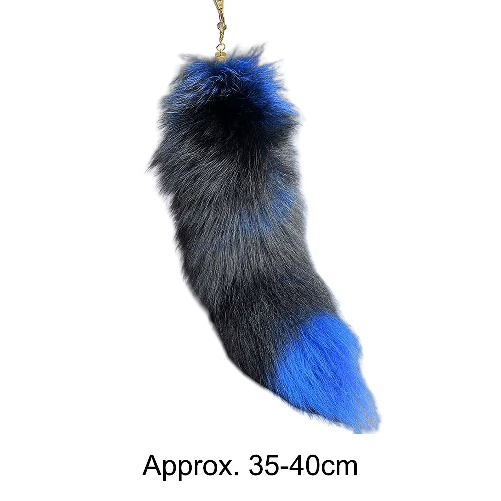 2024 Faux Fox Fur Tail Large Long Natural Fur Tail Keychain Pendant Huge Fluffy Cosplay Tail Cute Wolf Fox Tail Fur Car Keychain