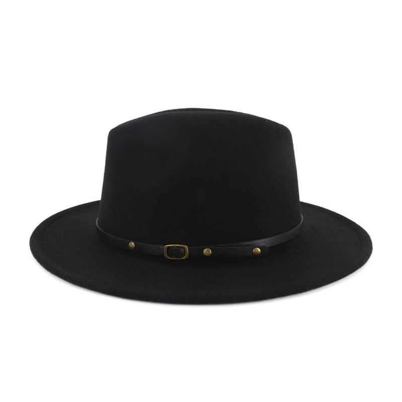 European and American Popular Woolen Top Color Matching Flat Brim Fedora Jazz Hat