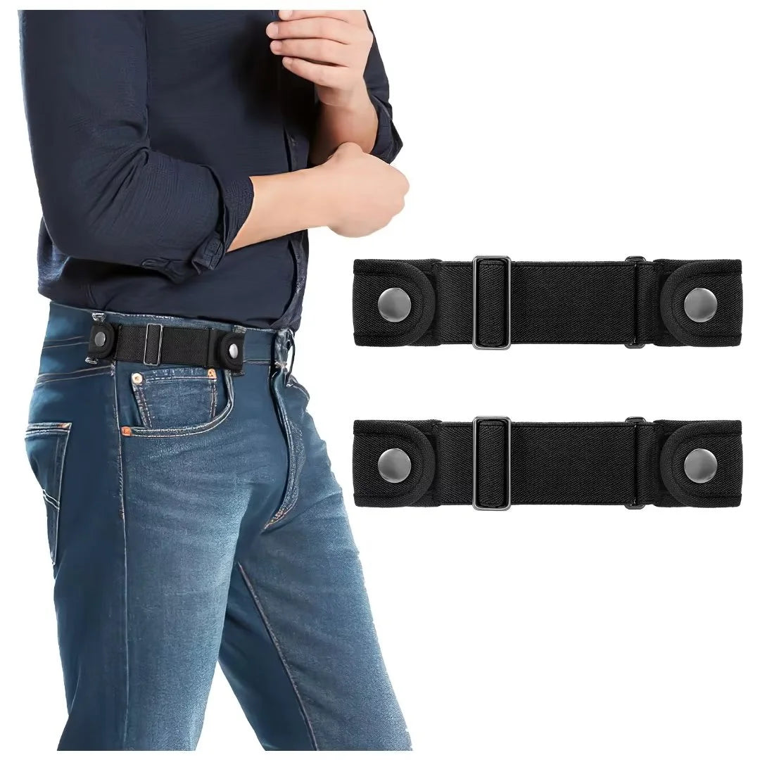 Elastic Belts for Men Women No Buckle Side Belt Stretch Adjustable Invisible Belt,Black