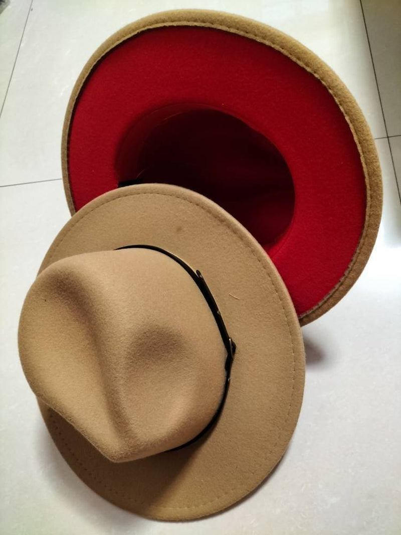 European and American Popular Woolen Top Color Matching Flat Brim Fedora Jazz Hat