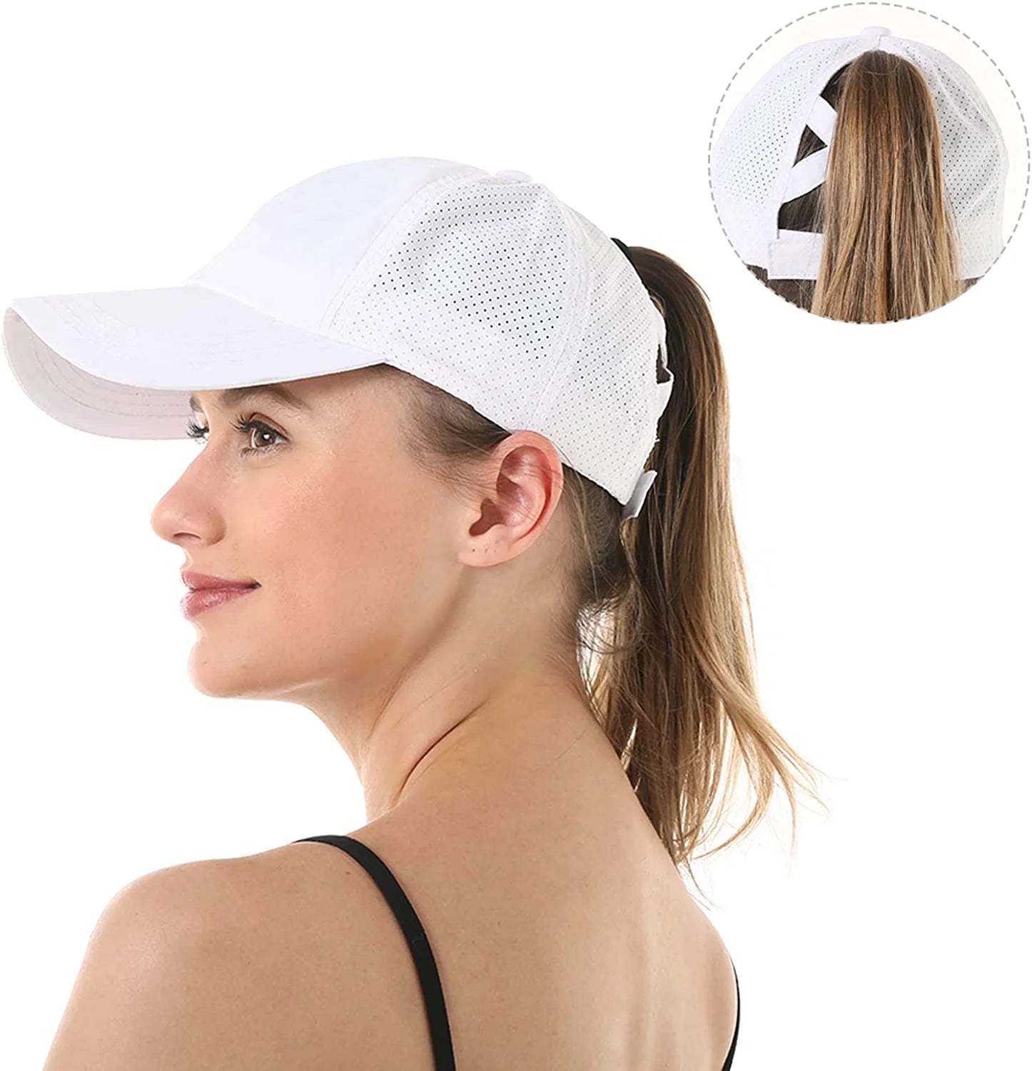 Women Female Criss Cross Ponytail Baseball Cap Adjustable High Messy Bun Ponycap Trucker Hats Quick Drying Mesh Dad Hat for Outdoor Sports Travel Black