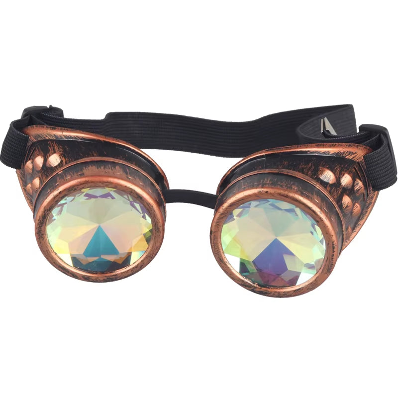 Goggles Steampunk Glasses Punk Gothic Goggles Cosplay Vintage Rivet Steampunk Goggle Kaleidoscope Glasses Retro EDM Sunglasses