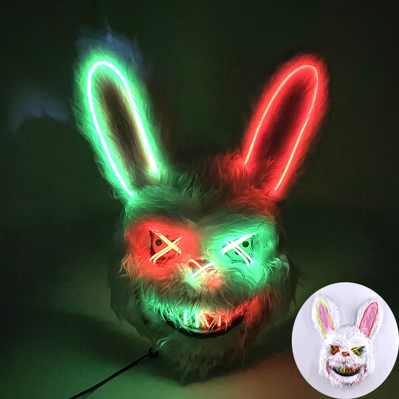 LED Bloody Bear Mask Halloween Masquerade Plush Brown Bear Mask Light up Killer Assassinated Black Bear Haunted House Mask