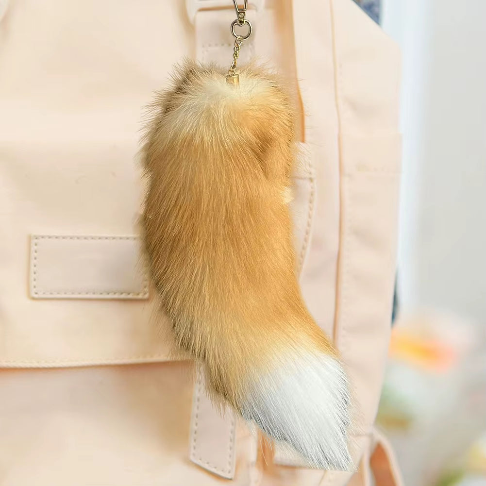 2024 Faux Fox Fur Tail Large Long Natural Fur Tail Keychain Pendant Huge Fluffy Cosplay Tail Cute Wolf Fox Tail Fur Car Keychain