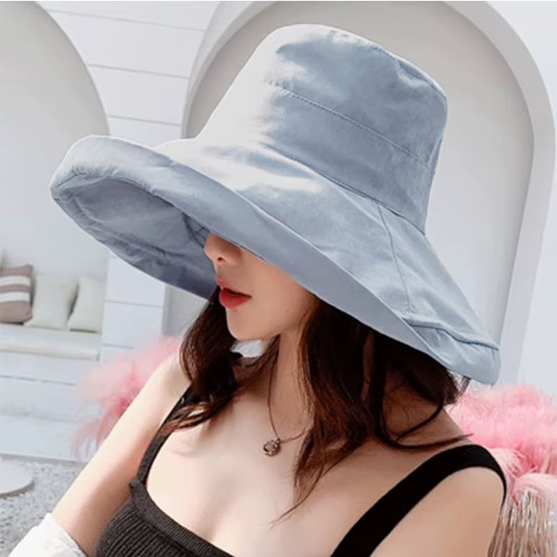 2024 Women'S Hat Bucket Hat Panamanian Women Four Seasons Fisherman Hat Big Brim Hat Double-Sided Fisherman Hat Sun Visor Cap