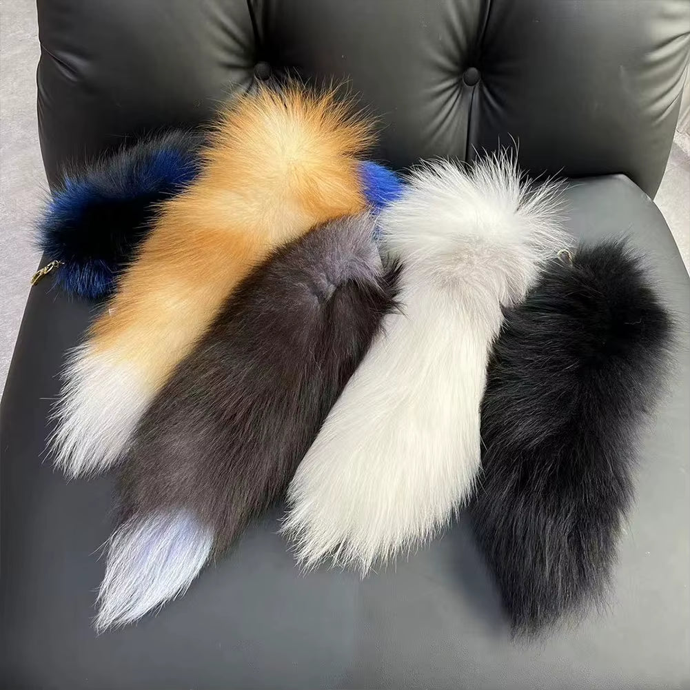 2024 Faux Fox Fur Tail Large Long Natural Fur Tail Keychain Pendant Huge Fluffy Cosplay Tail Cute Wolf Fox Tail Fur Car Keychain