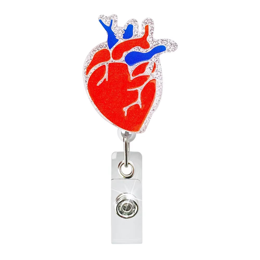 New Arrival Nurse Badge Reels Retractable Badge Holders with Alligator Clip Organ Heart Id Badge Clip for Doctor Nursing Student