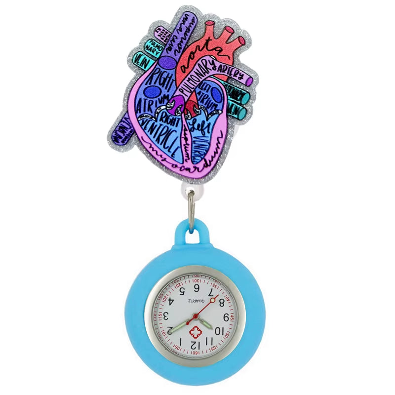 Cartoon Shiny Plastic PVC Nurse Doctor Badge Reel Retractable Hospital Medical FOB Pocket Watches Clip Hang Clock Gifts