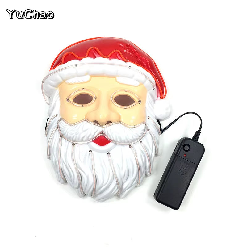 2024 Christmas Costumes Decorative Mask Plastic Santa Claus Full Face Mask Glowing LED Flashing Mask for Christmas