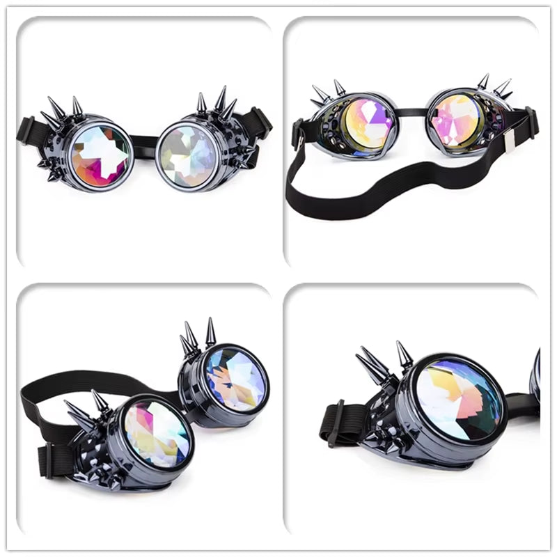 Goggles Steampunk Glasses Punk Gothic Goggles Cosplay Vintage Rivet Steampunk Goggle Kaleidoscope Glasses Retro EDM Sunglasses