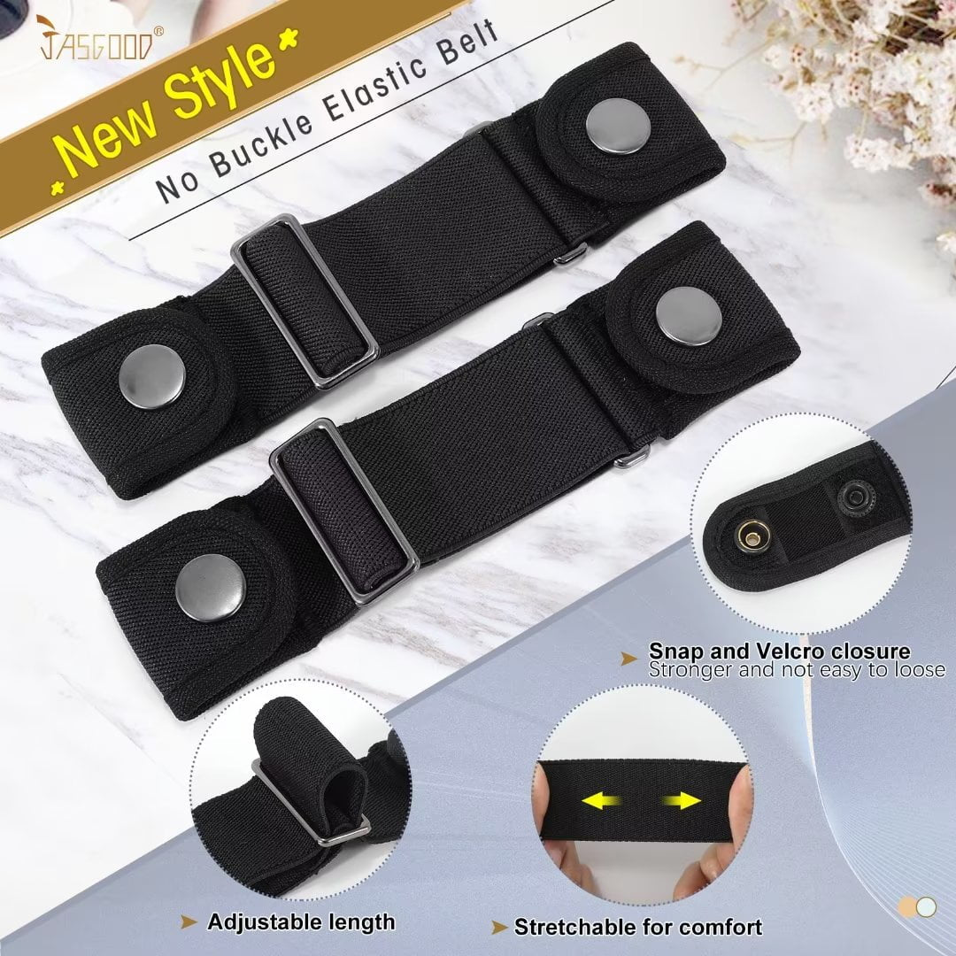 Elastic Belts for Men Women No Buckle Side Belt Stretch Adjustable Invisible Belt,Black