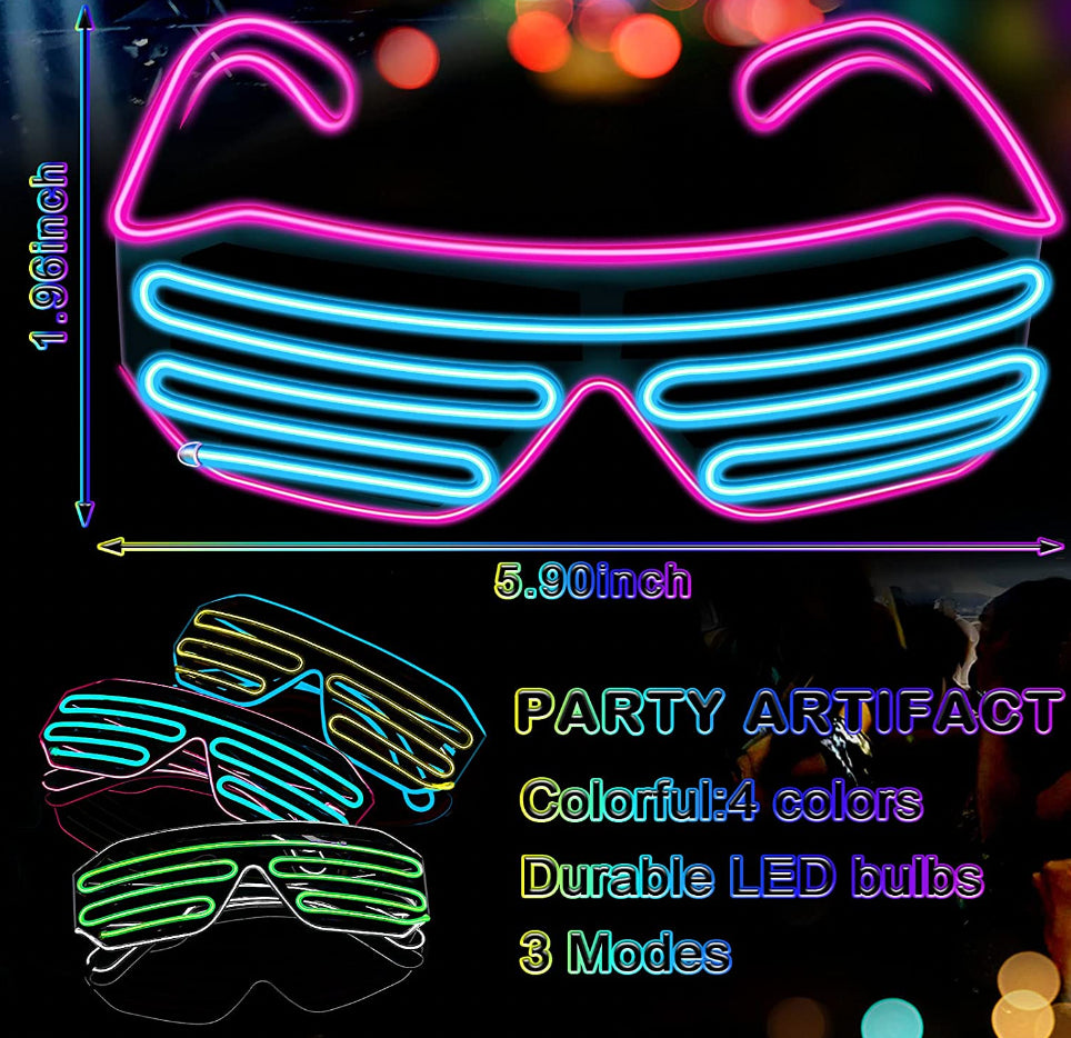 LED Glasses Light up Shades Flashing Rave Festival Party Neon EL Wire Blink Glow