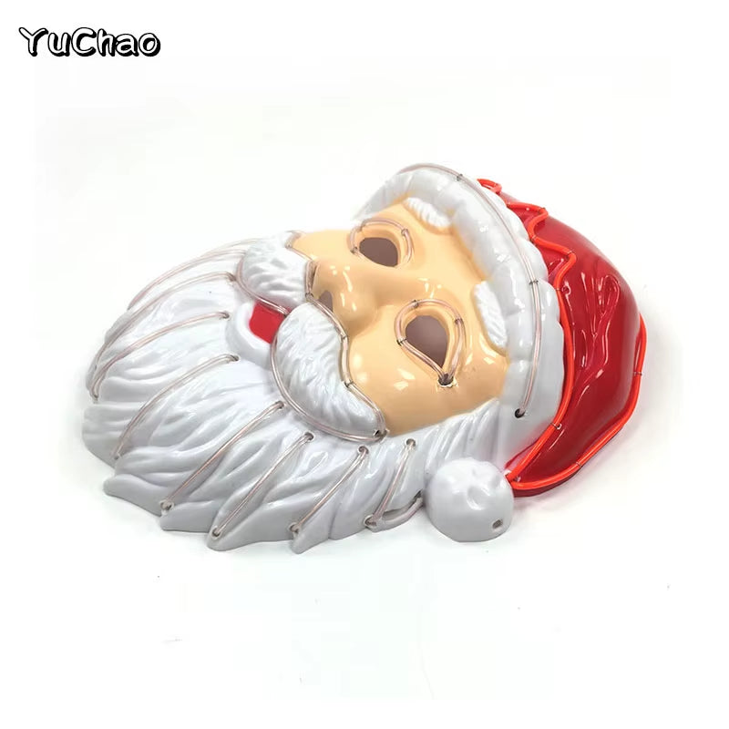 2024 Christmas Costumes Decorative Mask Plastic Santa Claus Full Face Mask Glowing LED Flashing Mask for Christmas