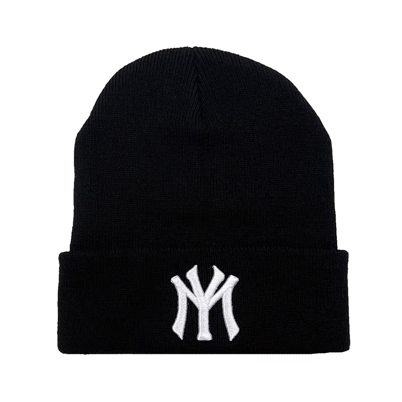 Unisex WY Letter Embroidery Beanies Autumn Winter Warm Hat Hip Caps for Women Men