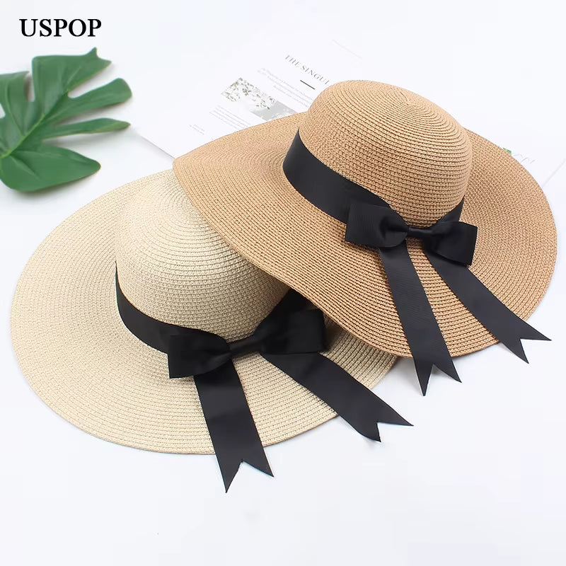 Women Straw Hats Sun Hats Female Wide Brim Beach Hat Bow Summer Hat anti Uv Straw Sun Hats