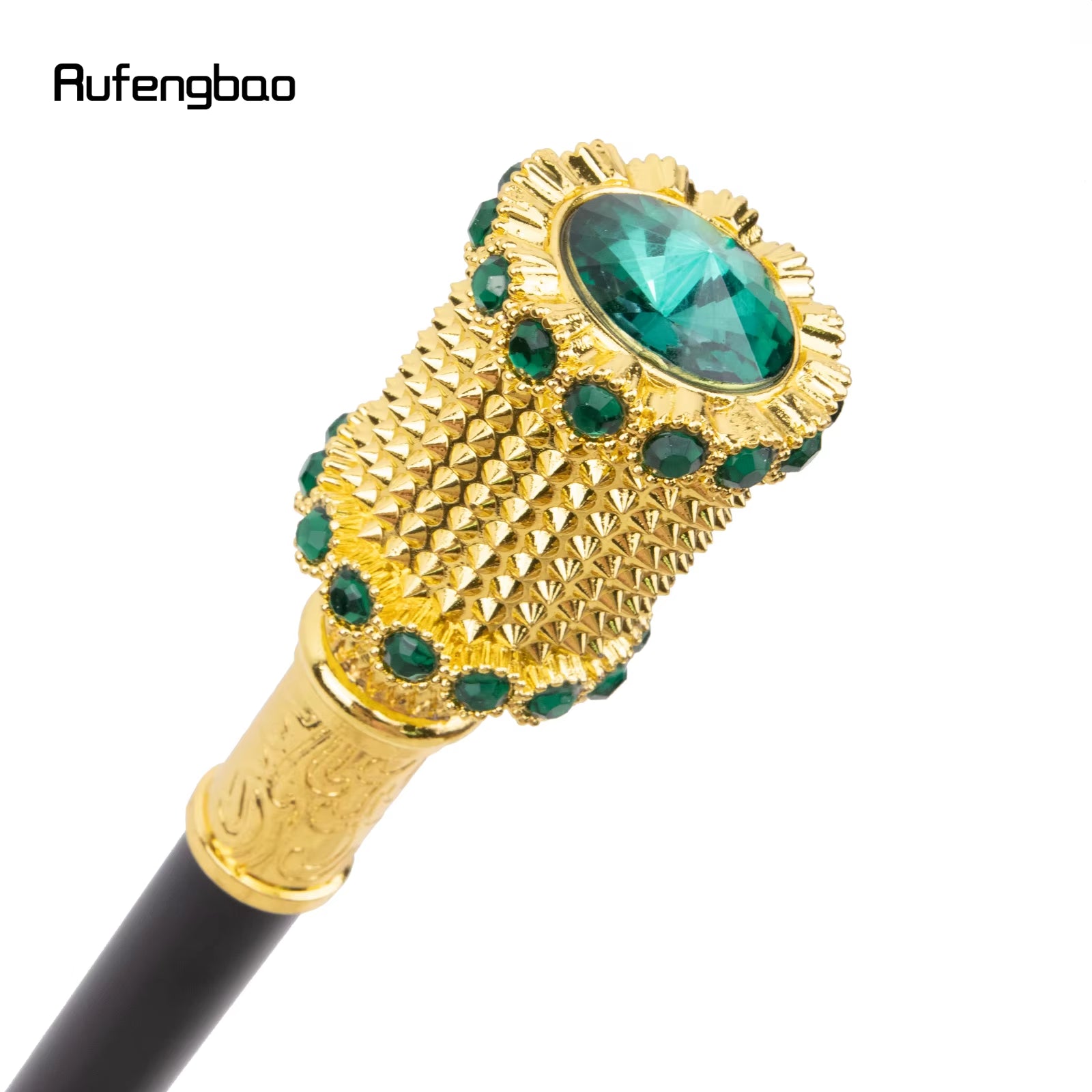 Golden Green Artificial Diamond Walking Cane Fashion Decorative Walking Stick Gentleman Elegant Cosplay Cane Knob Crosier 94Cm