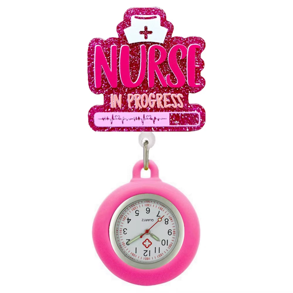 Cartoon Shiny Plastic PVC Nurse Doctor Badge Reel Retractable Hospital Medical FOB Pocket Watches Clip Hang Clock Gifts