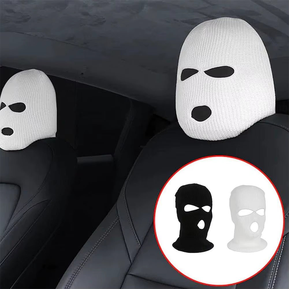 3-Hole Car Seat Headrest Full Face Cover Ski Mask Hat anti Ash Protection for Car Interior Seats Funny Cover Decoration 2023