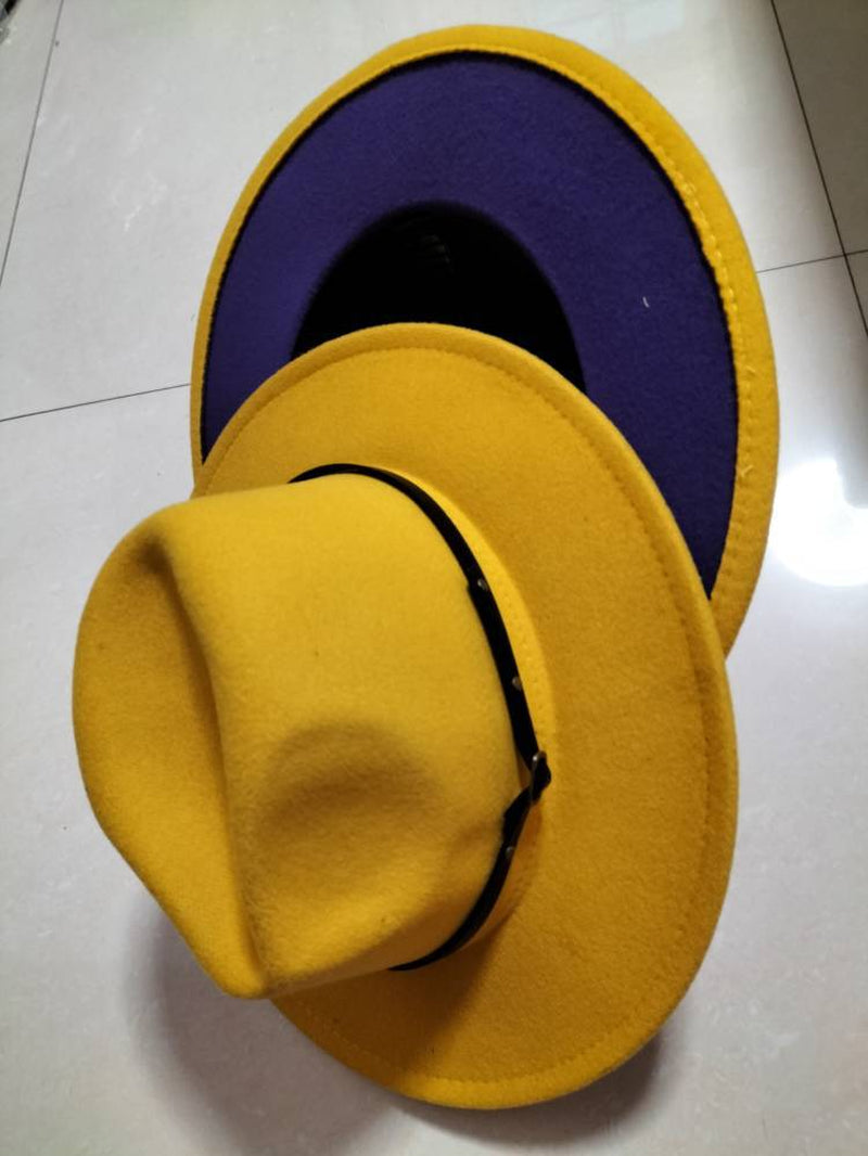 European and American Popular Woolen Top Color Matching Flat Brim Fedora Jazz Hat