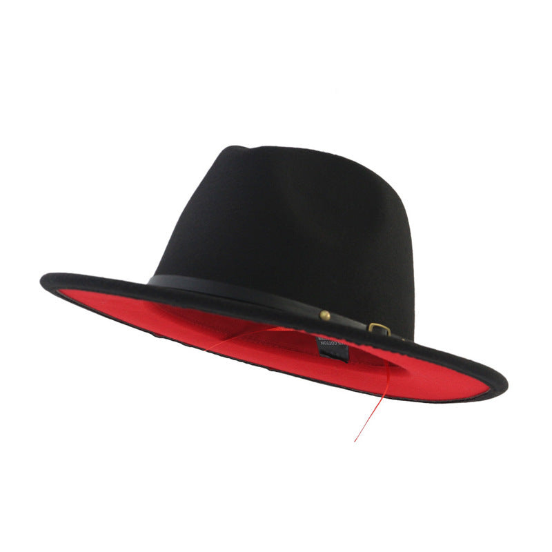 European and American Popular Woolen Top Color Matching Flat Brim Fedora Jazz Hat