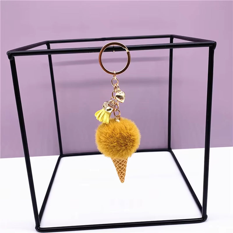 Ice Cream Pendant Rign Keychain Cute Cartoon Keychain Plush Bags Hang Cone Car Key Chain Ring Areata Creative Gift K3164