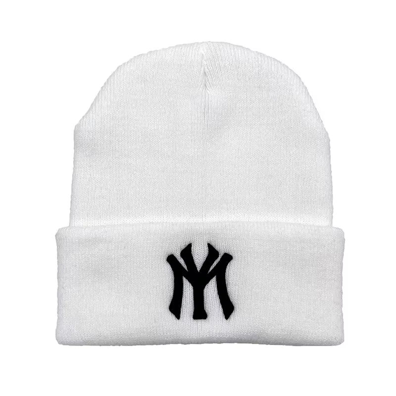 Unisex WY Letter Embroidery Beanies Autumn Winter Warm Hat Hip Caps for Women Men