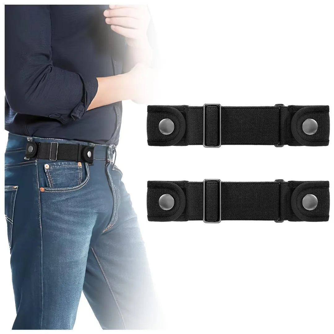 Elastic Belts for Men Women No Buckle Side Belt Stretch Adjustable Invisible Belt,Black