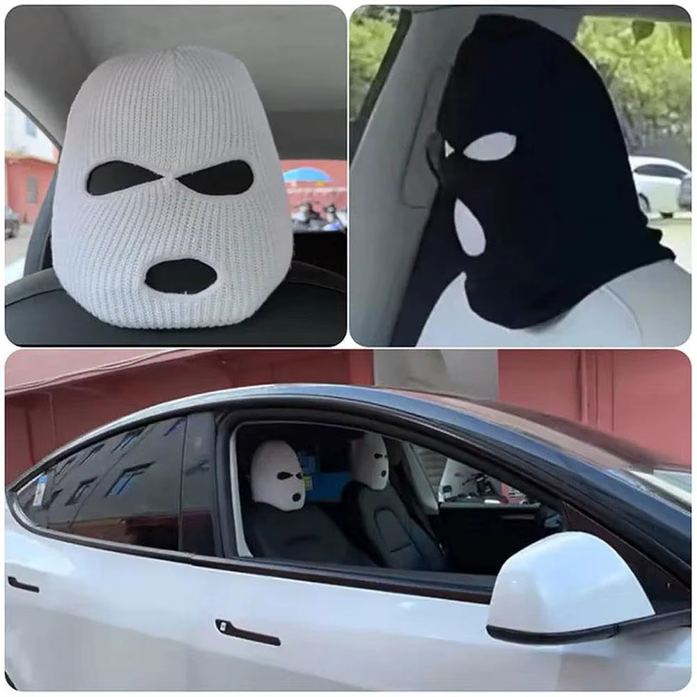 3-Hole Car Seat Headrest Full Face Cover Ski Mask Hat anti Ash Protection for Car Interior Seats Funny Cover Decoration 2023