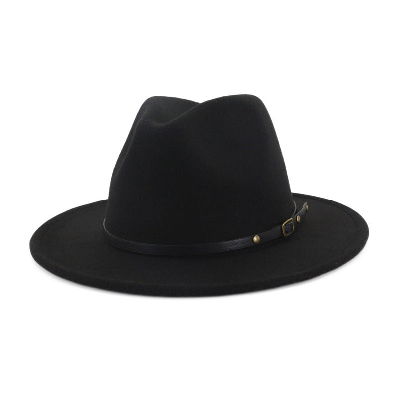 European and American Popular Woolen Top Color Matching Flat Brim Fedora Jazz Hat