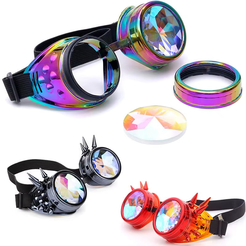 Goggles Steampunk Glasses Punk Gothic Goggles Cosplay Vintage Rivet Steampunk Goggle Kaleidoscope Glasses Retro EDM Sunglasses