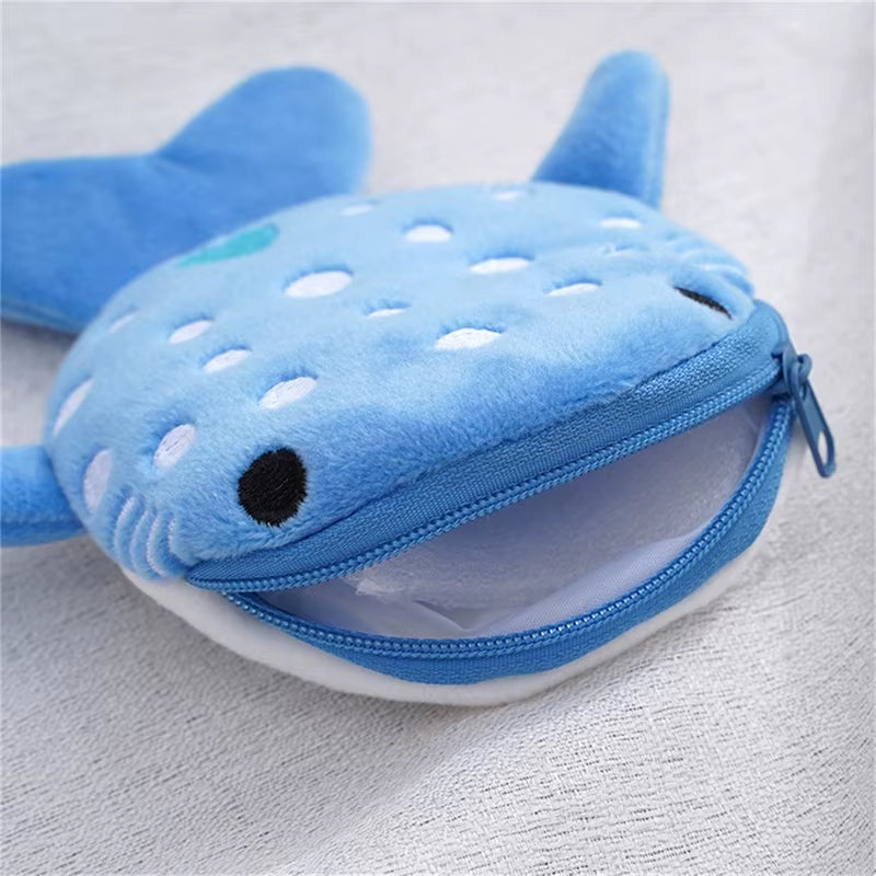 Cartoon Cute Whale Shark Coin Purse Kawaii Wallet Portable Plush Coin Bag Key Earphone Coin Organizer Pouch Zipper Bag Kids Gift