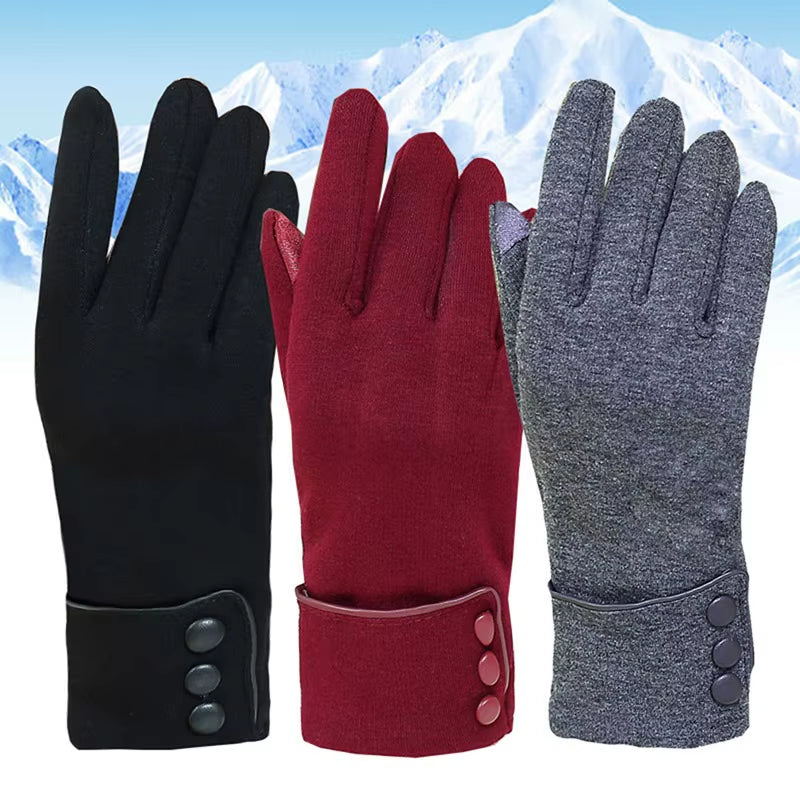 New Female Autumn Winter Warm Gloves Fleece Lined Thermal Full Finger Warm Gloves Women Cotton Touch Screen Gloves