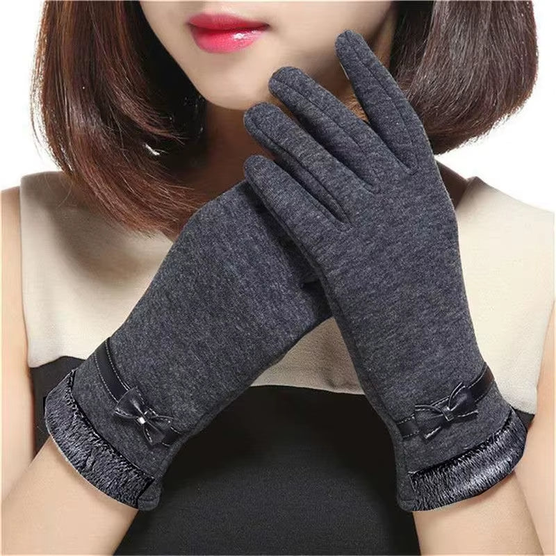 New Female Autumn Winter Warm Gloves Fleece Lined Thermal Full Finger Warm Gloves Women Cotton Touch Screen Gloves