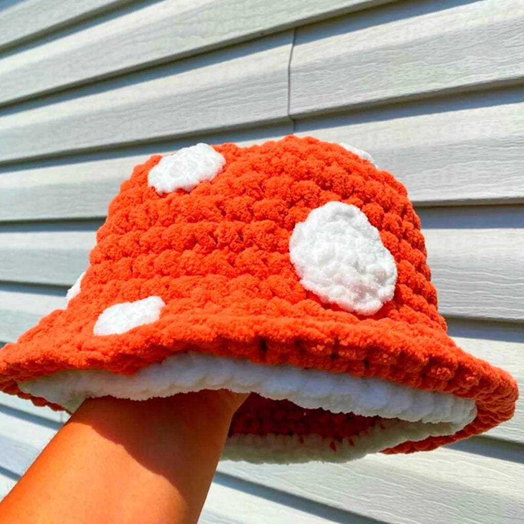 Halloween Crochet Fisherman Hat Soft Bucket Hat Cute Handmade Mushroom Hat Women Children Hat Novelty Photoshoots Hat