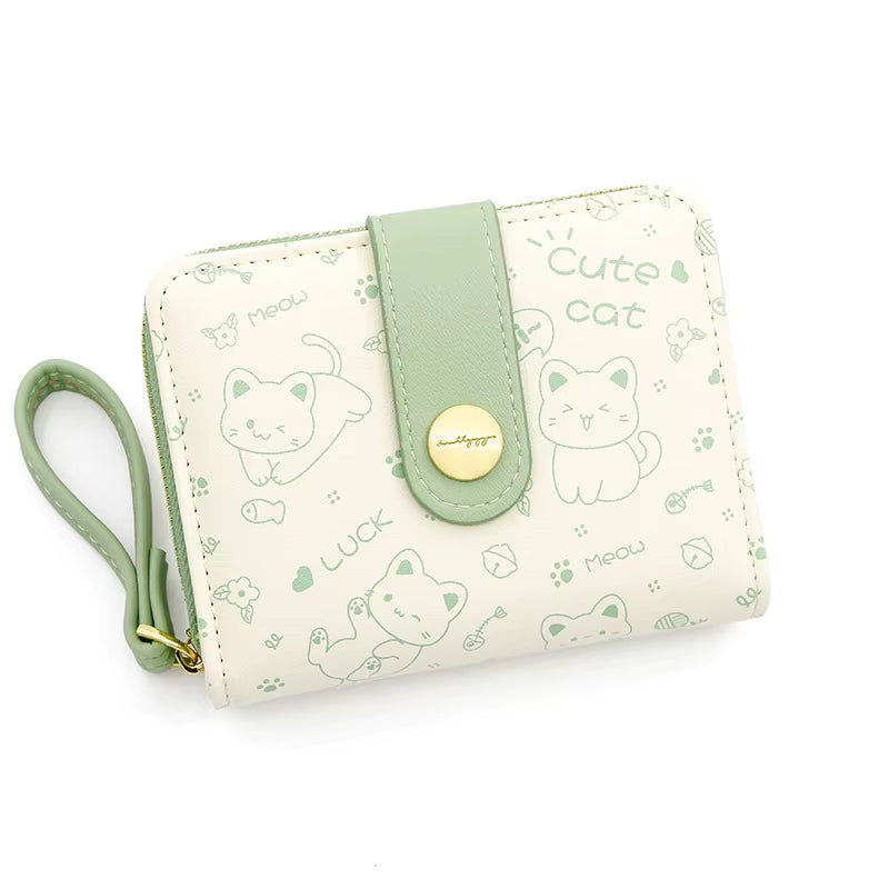 New Korean Style Cute Cat Girls Wallet Short Student Card Holder Money Bag Zipper Wallets for Women Кошелек Женский Cartera 카드지갑