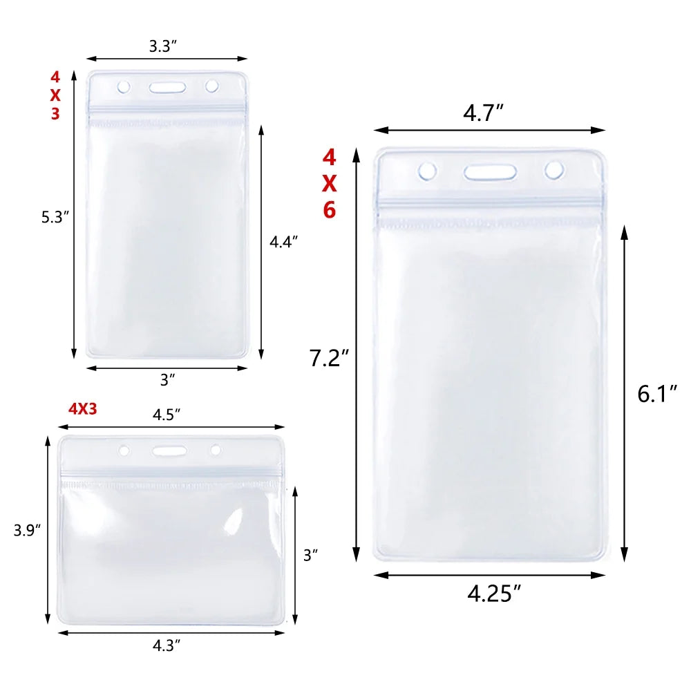 Set of 50 Clear Plastic Name Tag Badge Id Card Holders Large Heavy Duty Waterproof 3" X 4" / 4" X 6"-4 X 3 Vertical-50 Packs